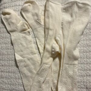 Cream Dress Tights - Bow Texture Design